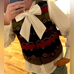 Susan Bristol Casuals Embroidered Cotton Vest PM Boho Folk Art Zip Front